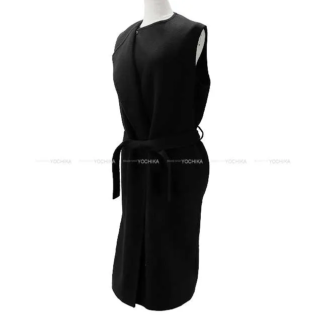 2022 HERMES Vests Ladies Belt Long Noir (Black) Cashmere100% 36[EXCELLENT][Authentic]