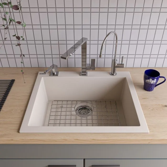 ALFI brand AB2420DI 24" Drop-In Single Bowl Granite Composite Kitchen Sink