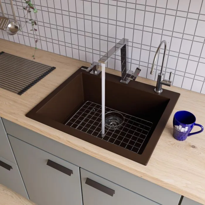 ALFI brand AB2420DI 24" Drop-In Single Bowl Granite Composite Kitchen Sink