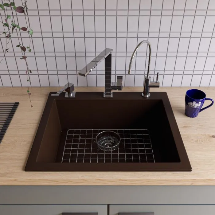 ALFI brand AB2420DI 24" Drop-In Single Bowl Granite Composite Kitchen Sink