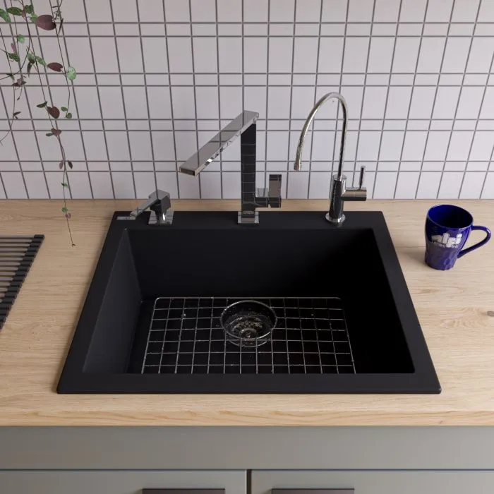 ALFI brand AB2420DI 24" Drop-In Single Bowl Granite Composite Kitchen Sink