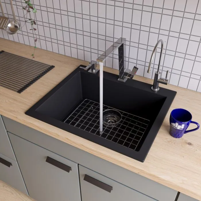 ALFI brand AB2420DI 24" Drop-In Single Bowl Granite Composite Kitchen Sink