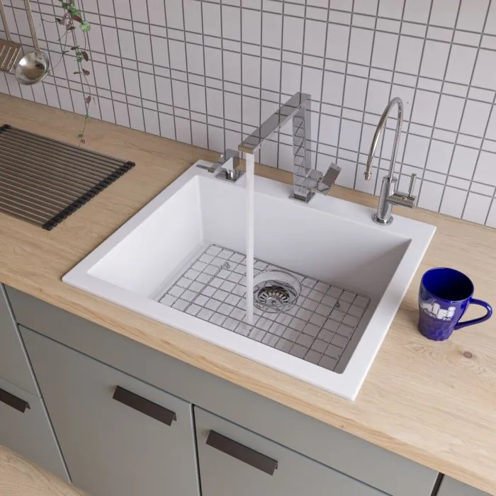 ALFI brand AB2420DI 24" Drop-In Single Bowl Granite Composite Kitchen Sink