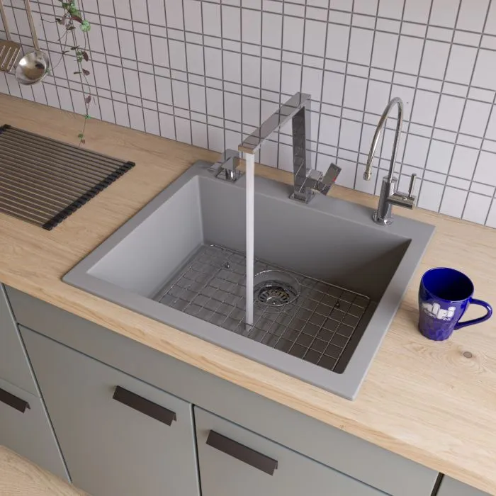 ALFI brand AB2420DI 24" Drop-In Single Bowl Granite Composite Kitchen Sink