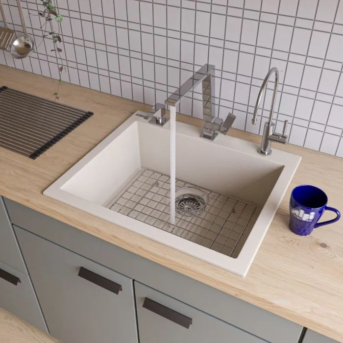 ALFI brand AB2420DI 24" Drop-In Single Bowl Granite Composite Kitchen Sink