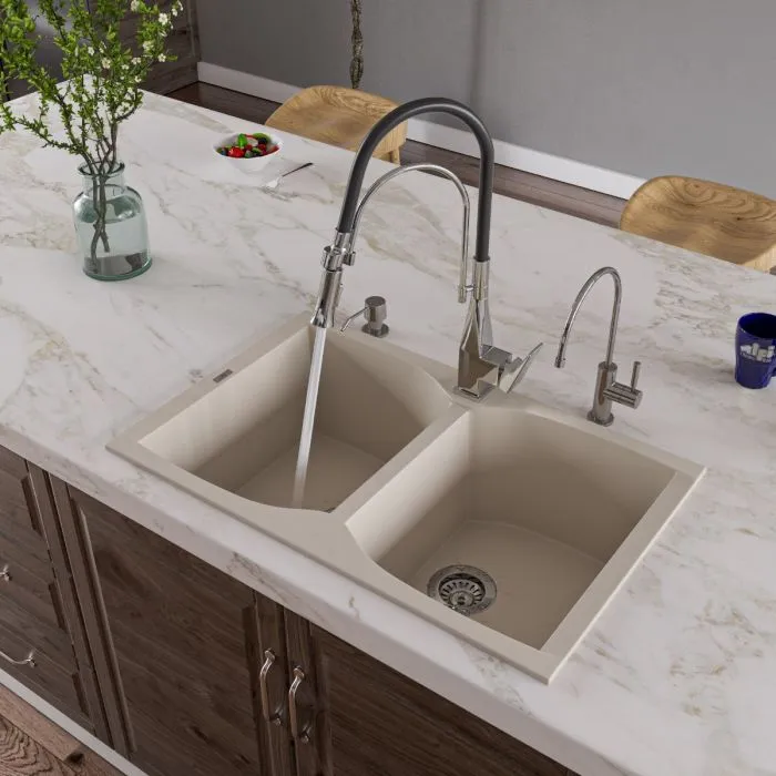 ALFI brand AB3220DI 32" Drop-In Double Bowl Granite Composite Kitchen Sink