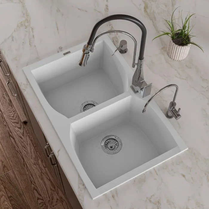 ALFI brand AB3220DI 32" Drop-In Double Bowl Granite Composite Kitchen Sink