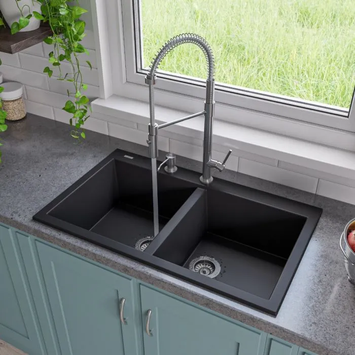 ALFI brand AB3420DI 34" Drop-In Double Bowl Granite Composite Kitchen Sink