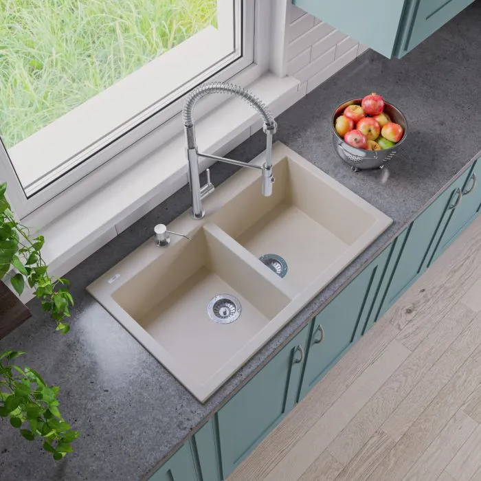 ALFI brand AB3420DI 34" Drop-In Double Bowl Granite Composite Kitchen Sink