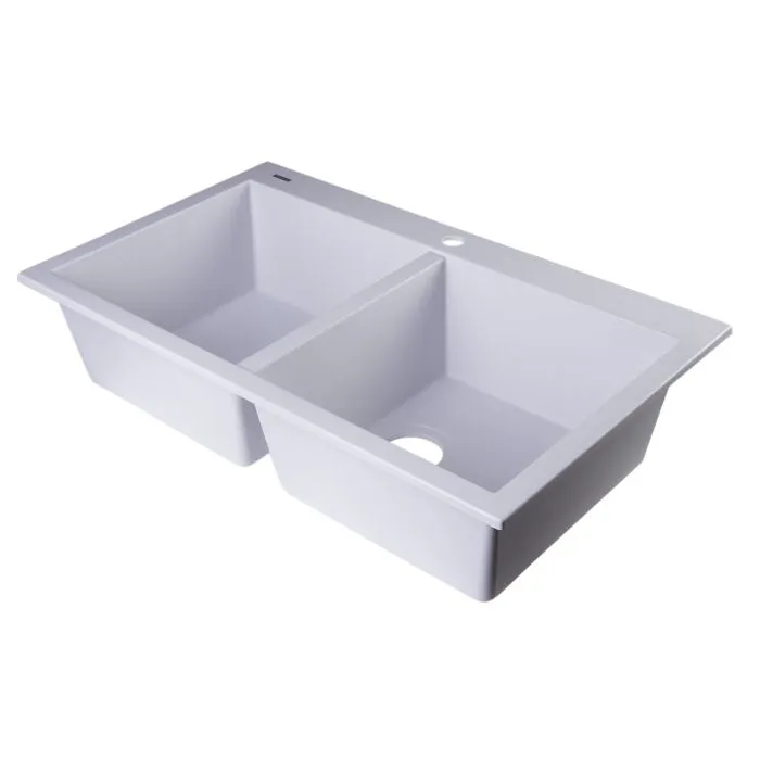 ALFI brand AB3420DI 34" Drop-In Double Bowl Granite Composite Kitchen Sink