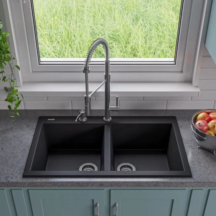 ALFI brand AB3420DI 34" Drop-In Double Bowl Granite Composite Kitchen Sink