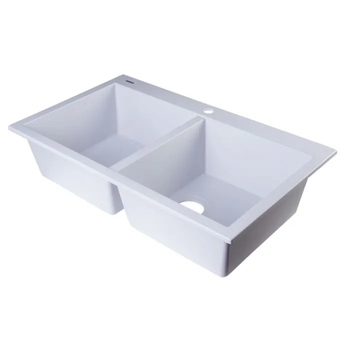 ALFI brand AB3420DI 34" Drop-In Double Bowl Granite Composite Kitchen Sink