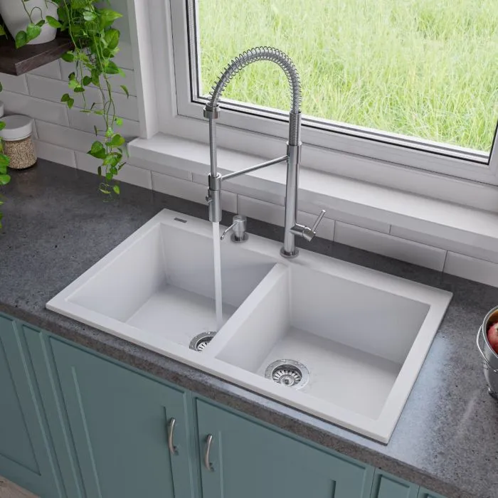 ALFI brand AB3420DI 34" Drop-In Double Bowl Granite Composite Kitchen Sink