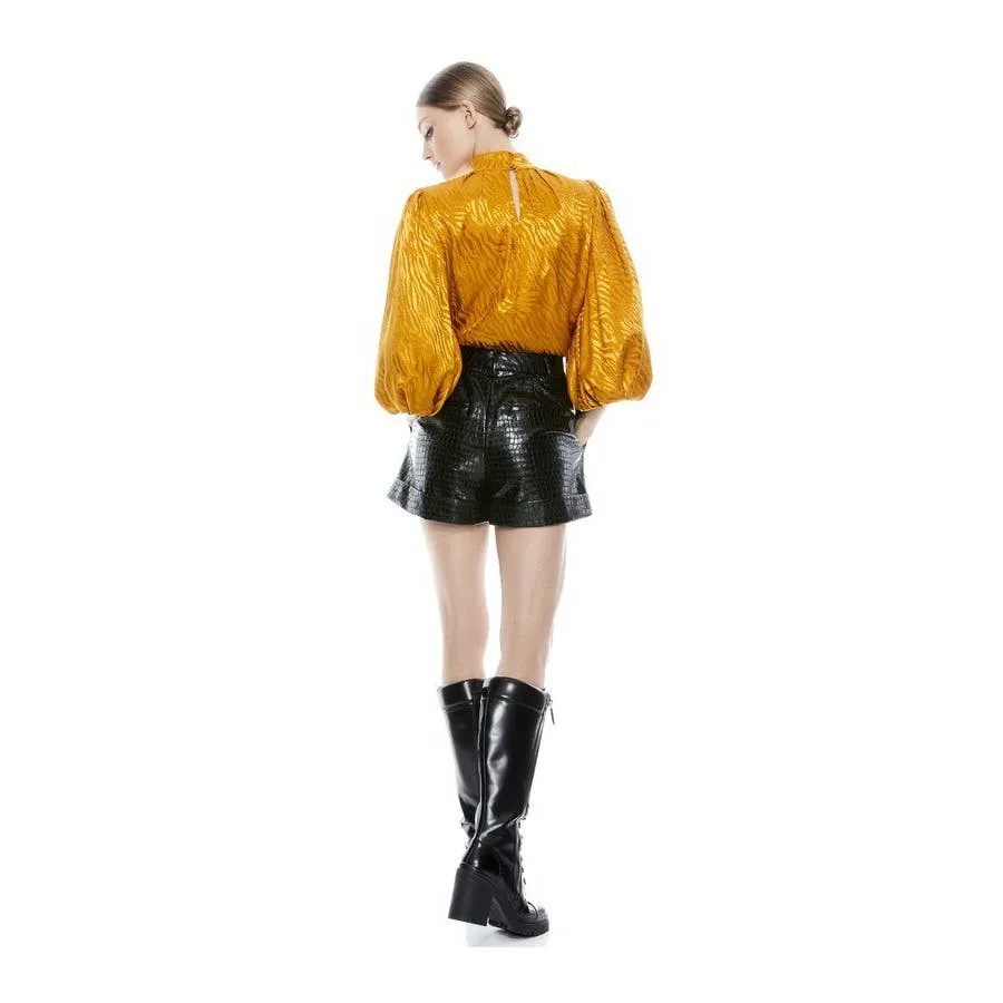 Alice   Olivia Women's Gold Plated Annabelle Animal Print Blouse, Shoulder Pads