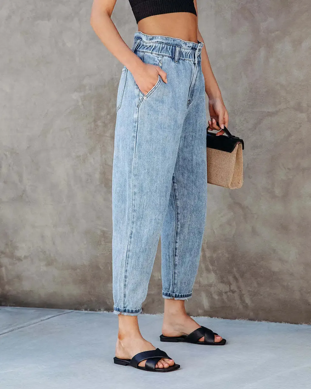 Amy Fashion - 2024 Women New Women Fashion Streetwear Vintage Blue for Women High Waist Denim Harem Jean