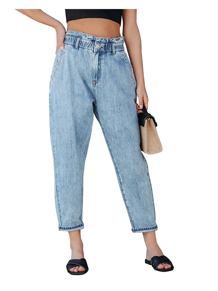 Amy Fashion - 2024 Women New Women Fashion Streetwear Vintage Blue for Women High Waist Denim Harem Jean