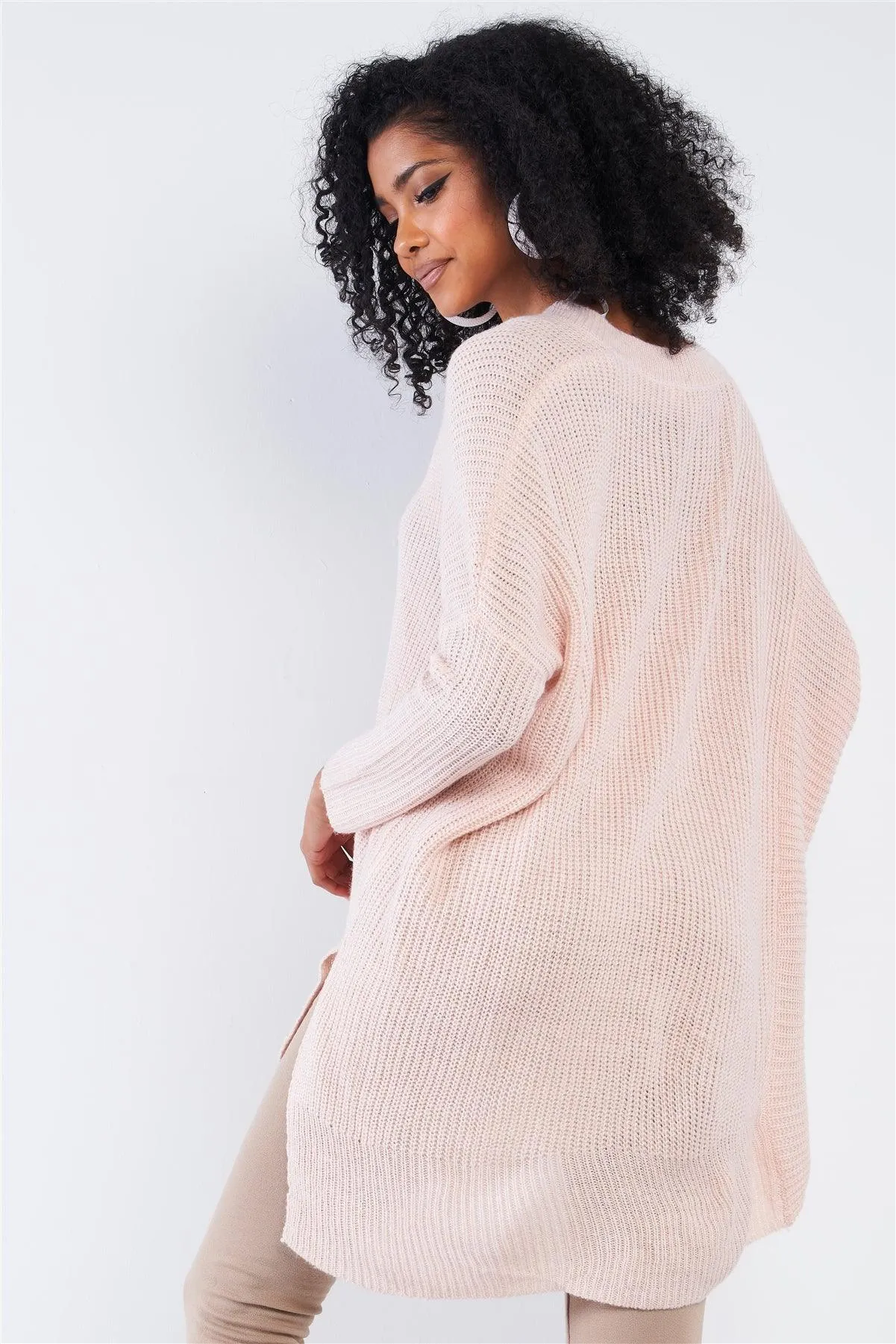 Baby Soft Pink V-Neck Asymmetrical Oversized Long Sleeve Gold Zipper /4-2
