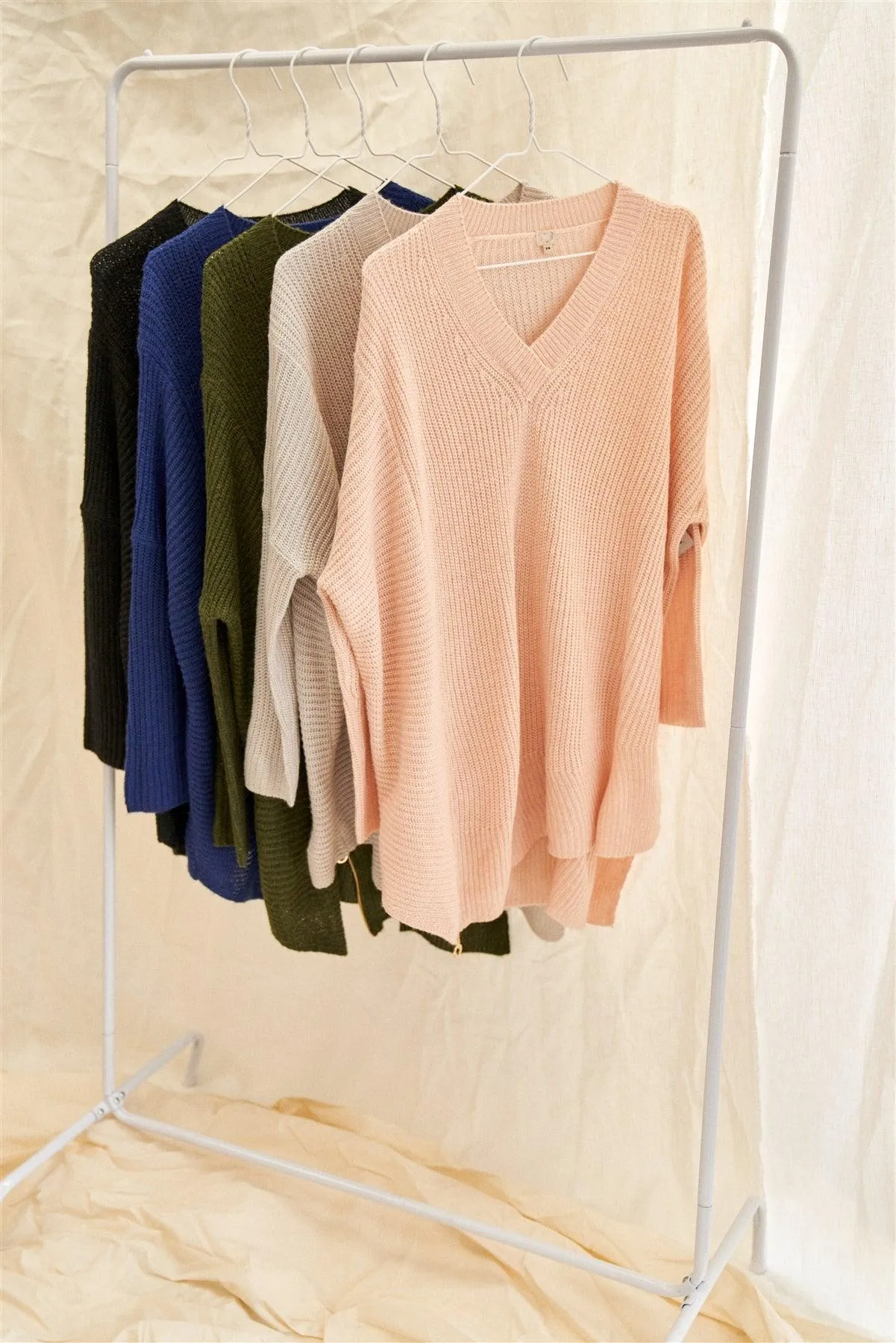 Baby Soft Pink V-Neck Asymmetrical Oversized Long Sleeve Gold Zipper /4-2