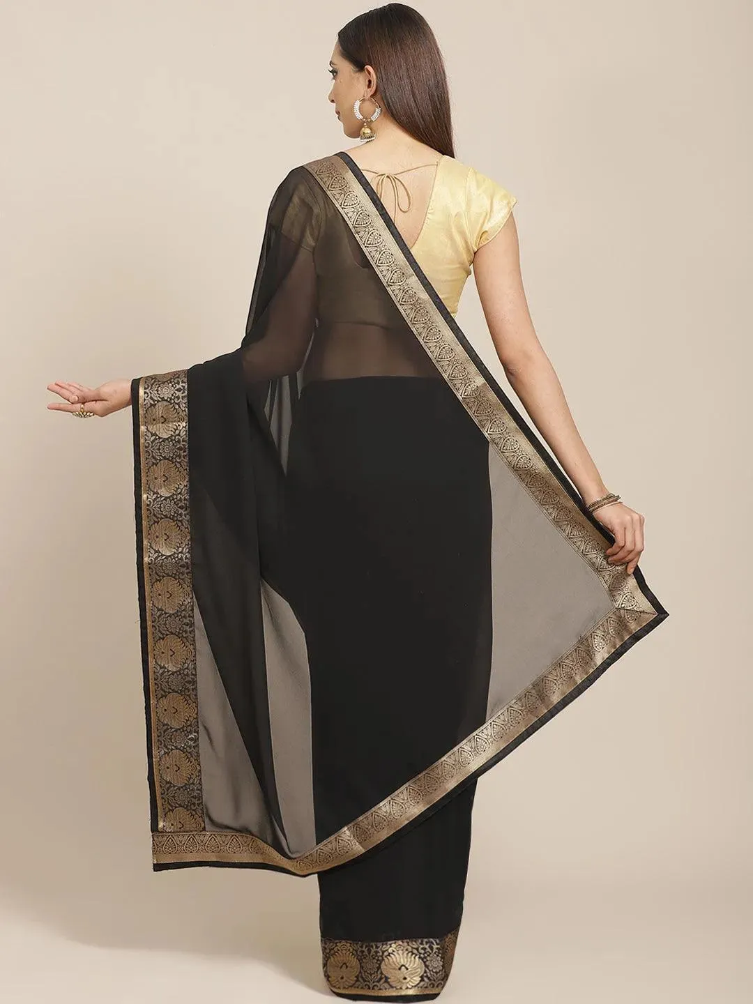 Black Solid Chiffon Saree