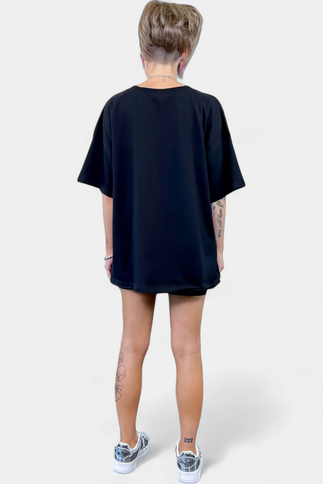 Black V Neck Biker Short Loungewear Set