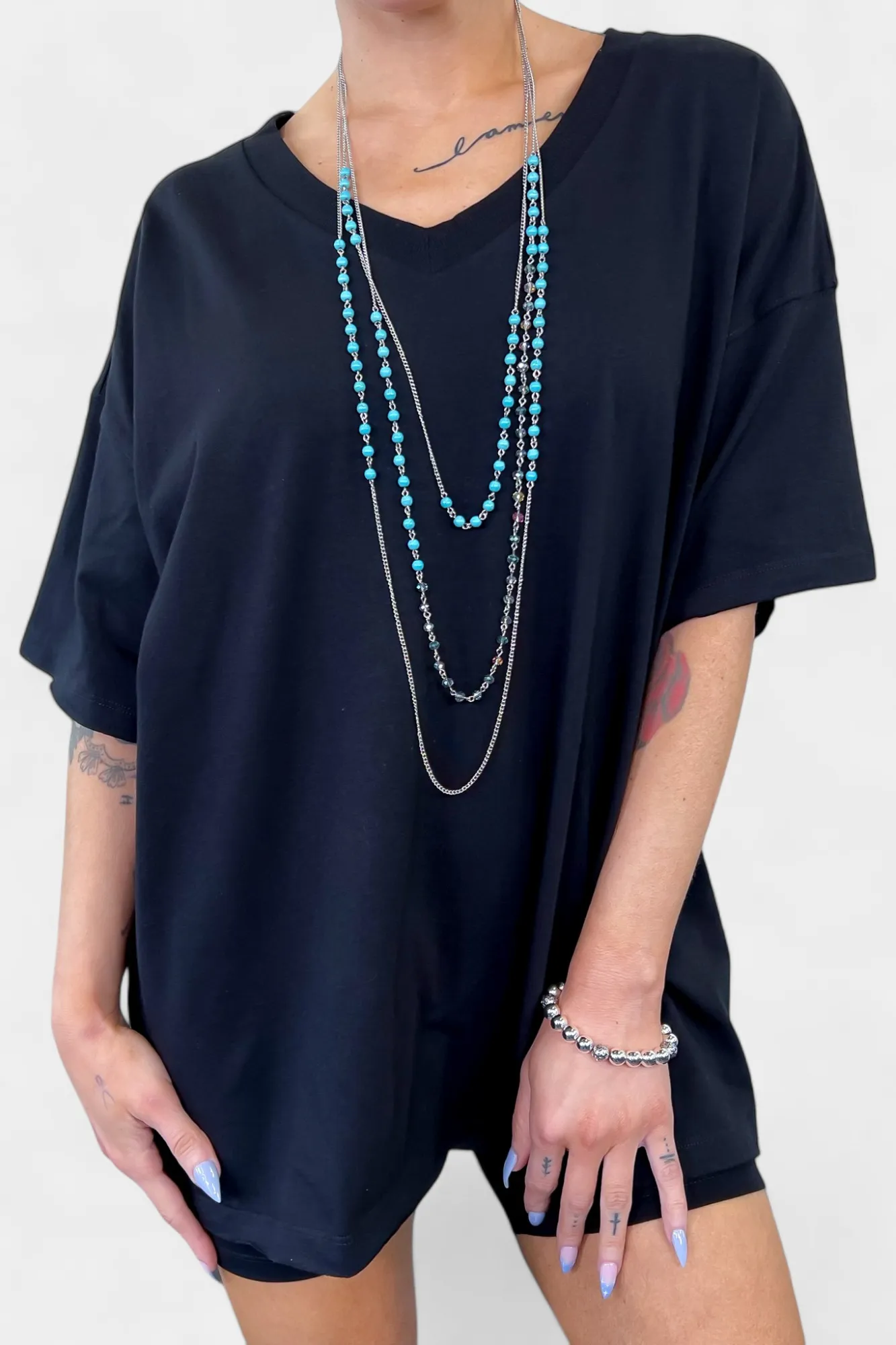 Black V Neck Biker Short Loungewear Set