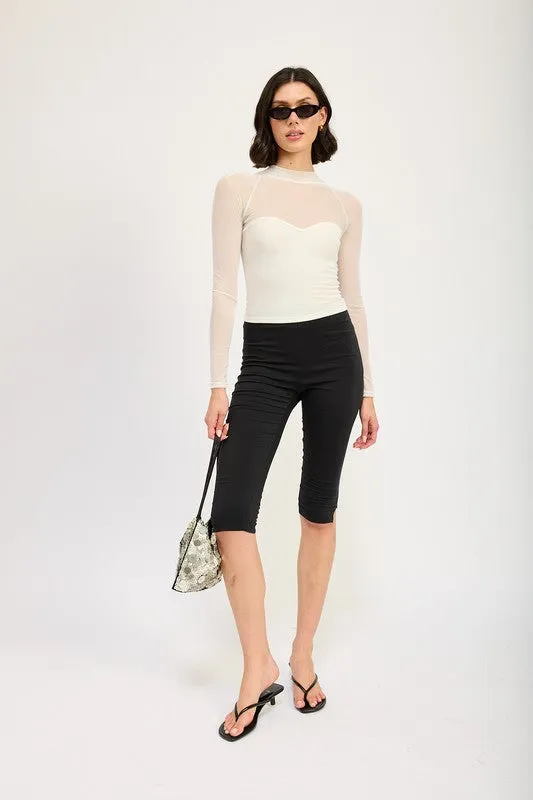 CONTRASTED SHEER RUCHED TOP