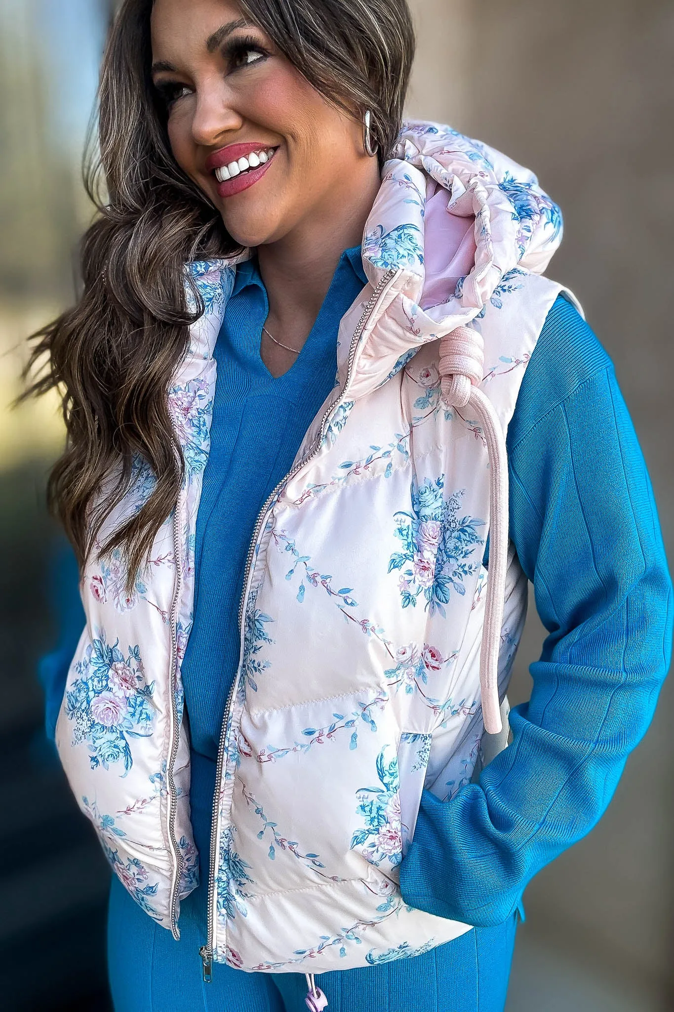 Floral Pink Pebbled Puffer Vest