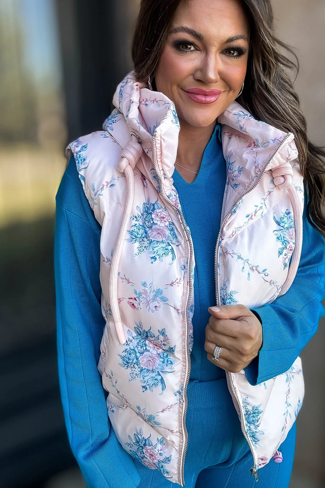 Floral Pink Pebbled Puffer Vest