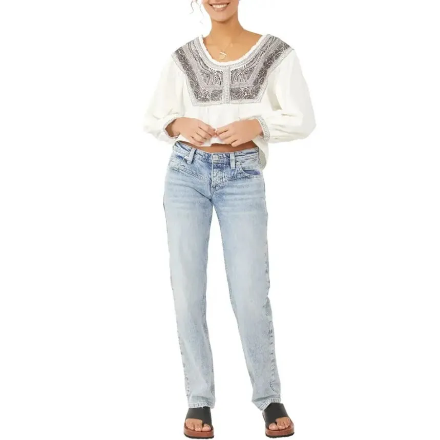 Free People Women's Iggie Embroidered Top, Ivory & Black, Size XS