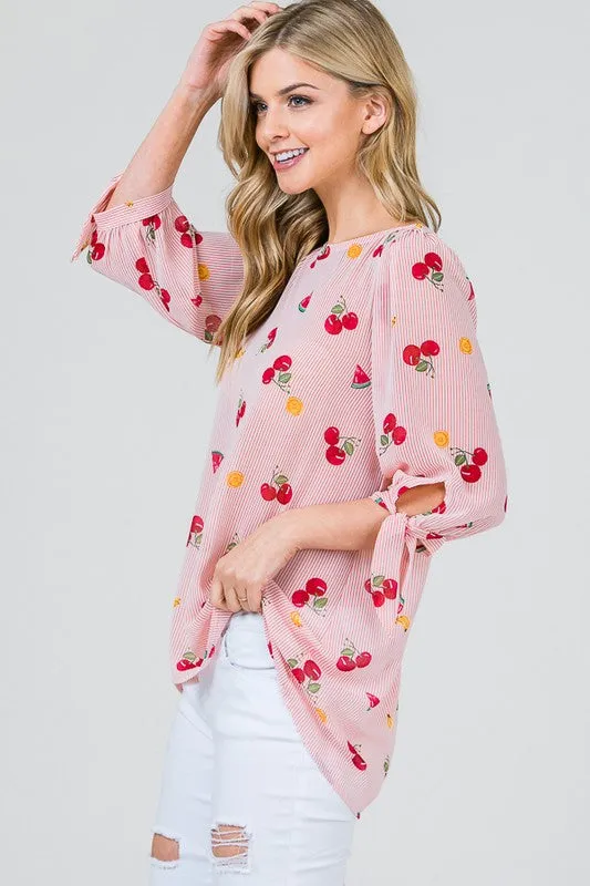 Fruit and Stripe Print Blouse