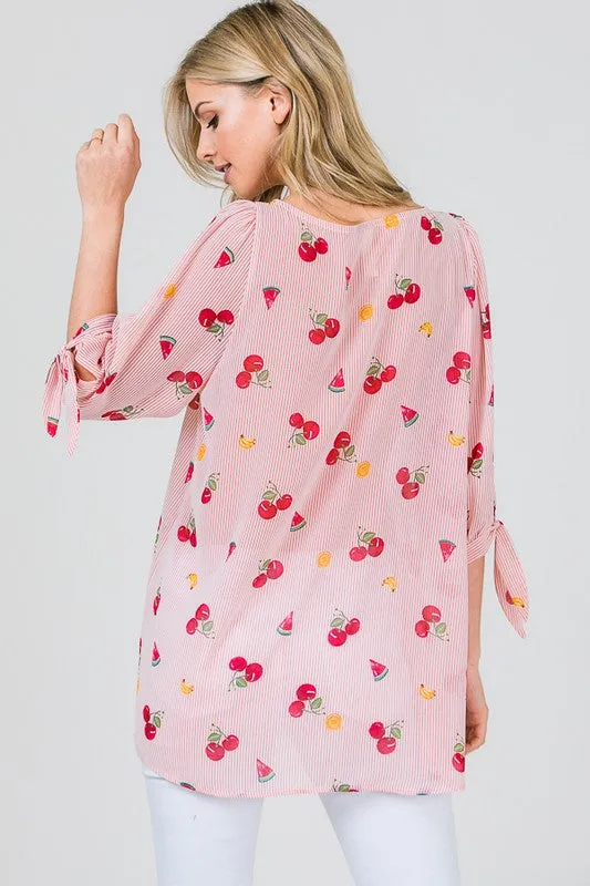 Fruit and Stripe Print Blouse