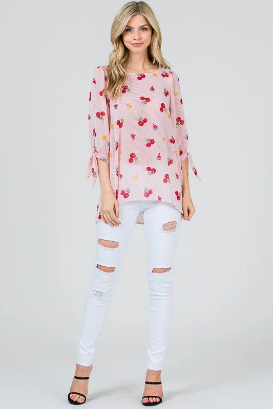 Fruit and Stripe Print Blouse