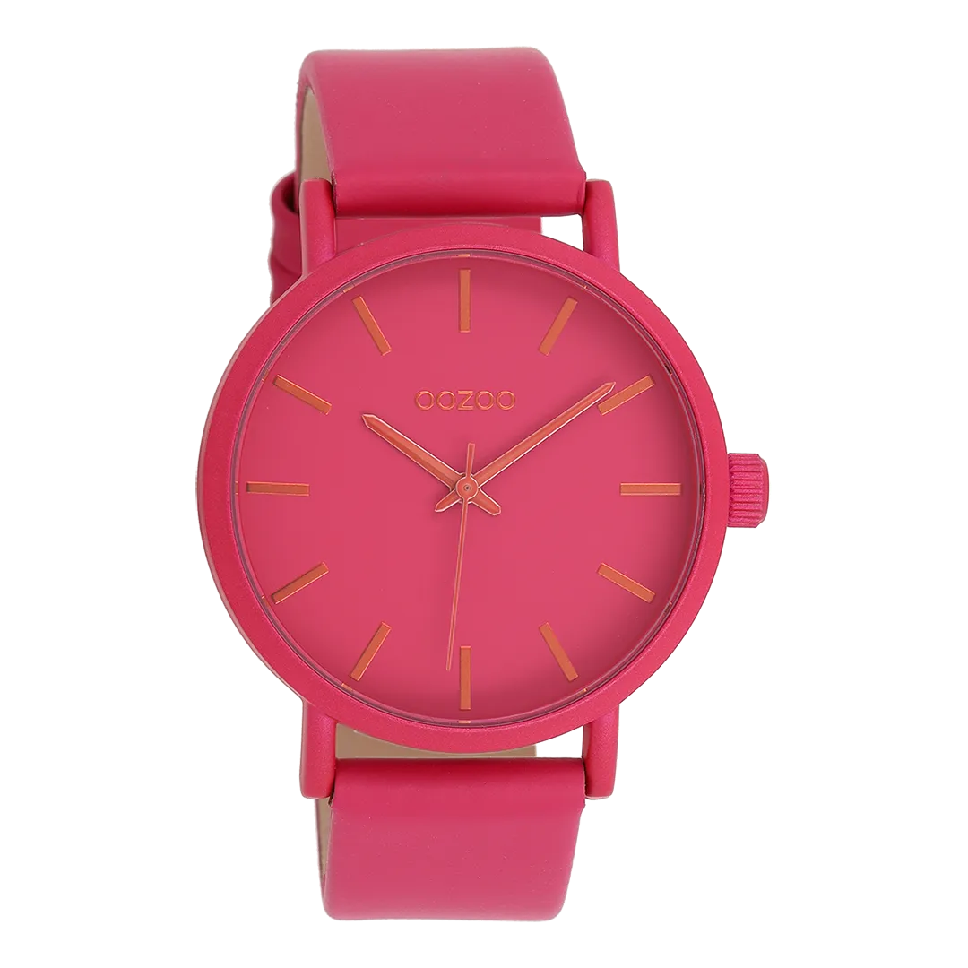 Fuchsia OOZOO watch with fuchsia leather strap - C11178