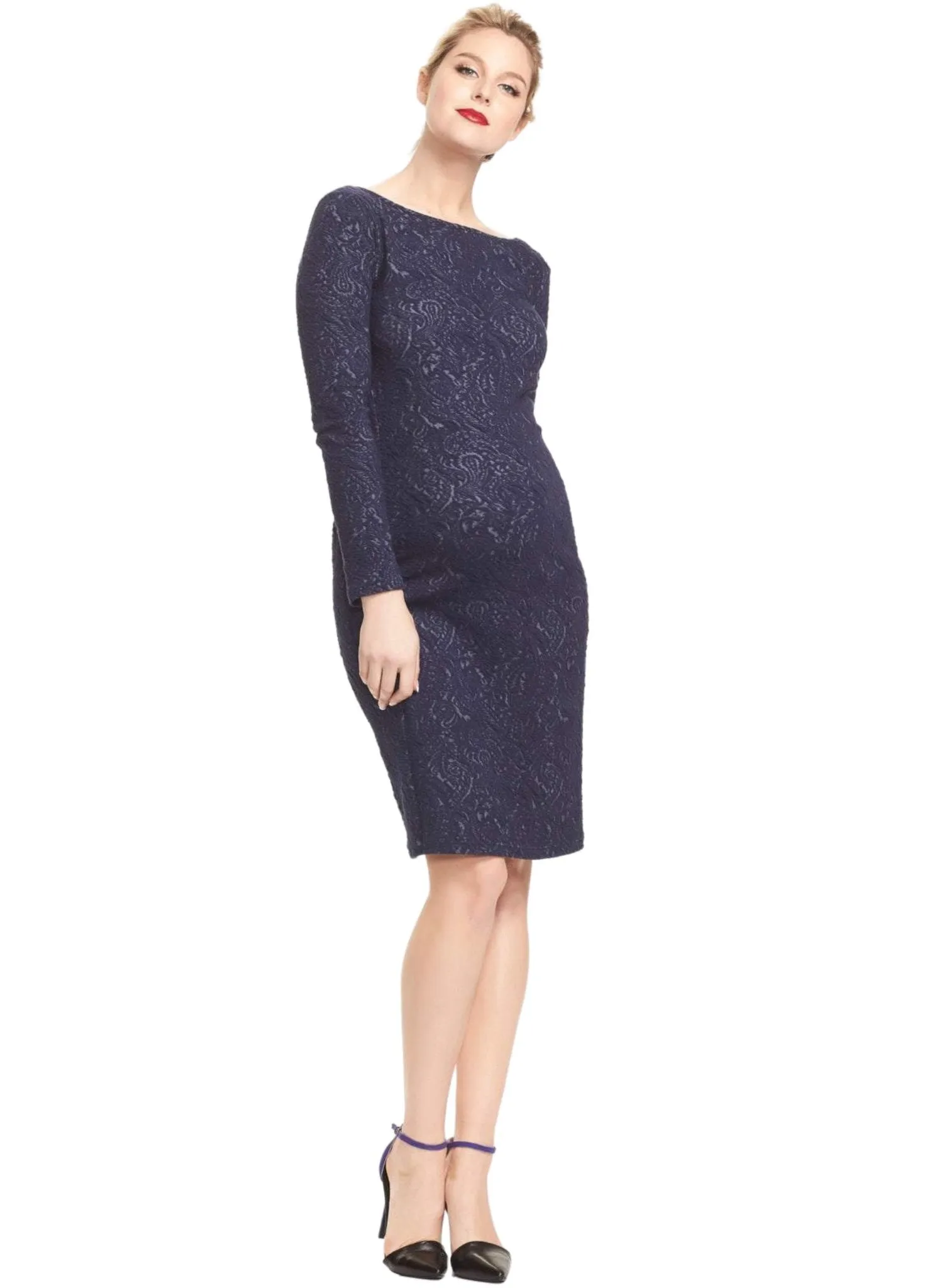 Heidi Midi Maternity Dress - Navy