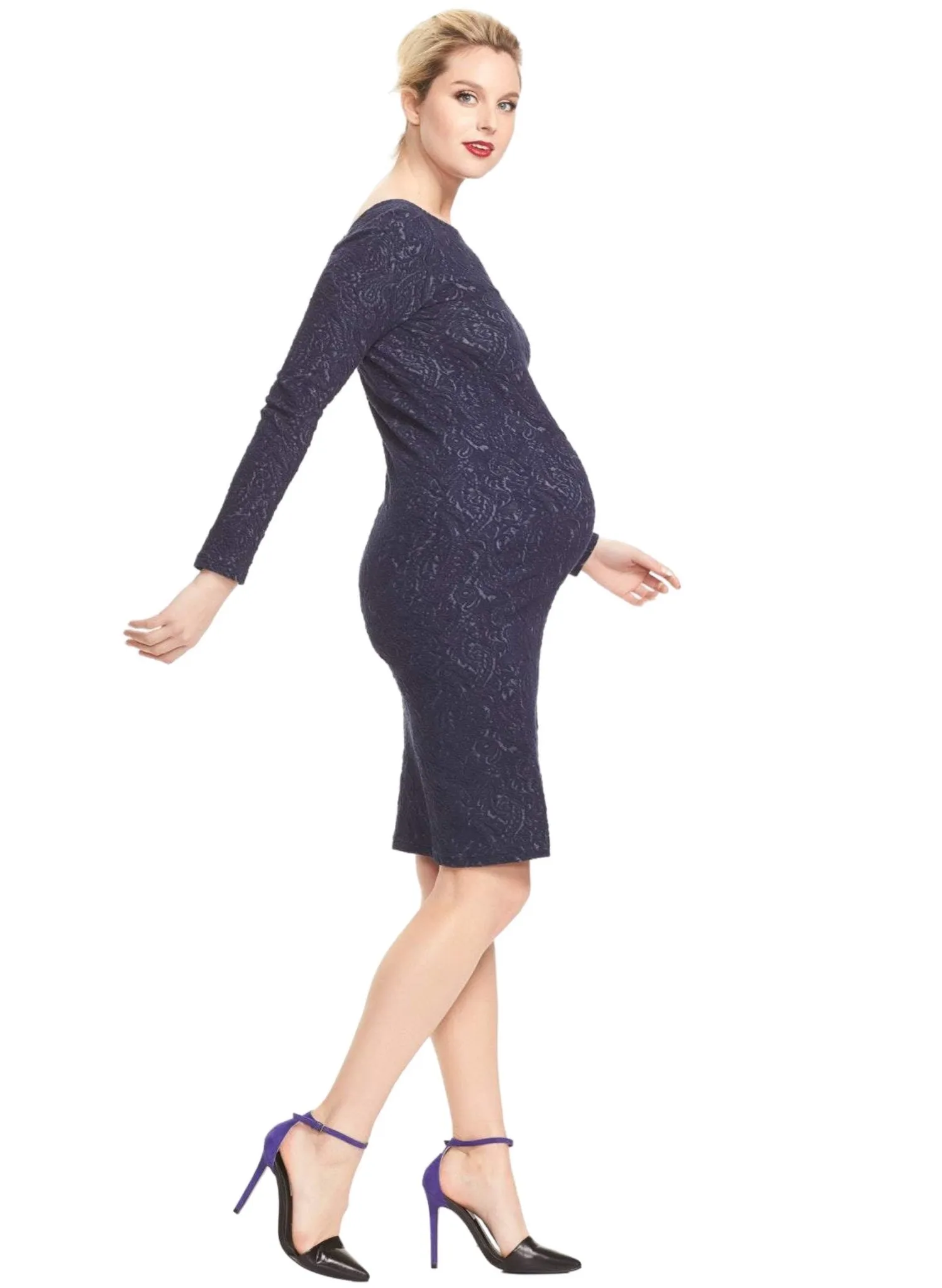 Heidi Midi Maternity Dress - Navy