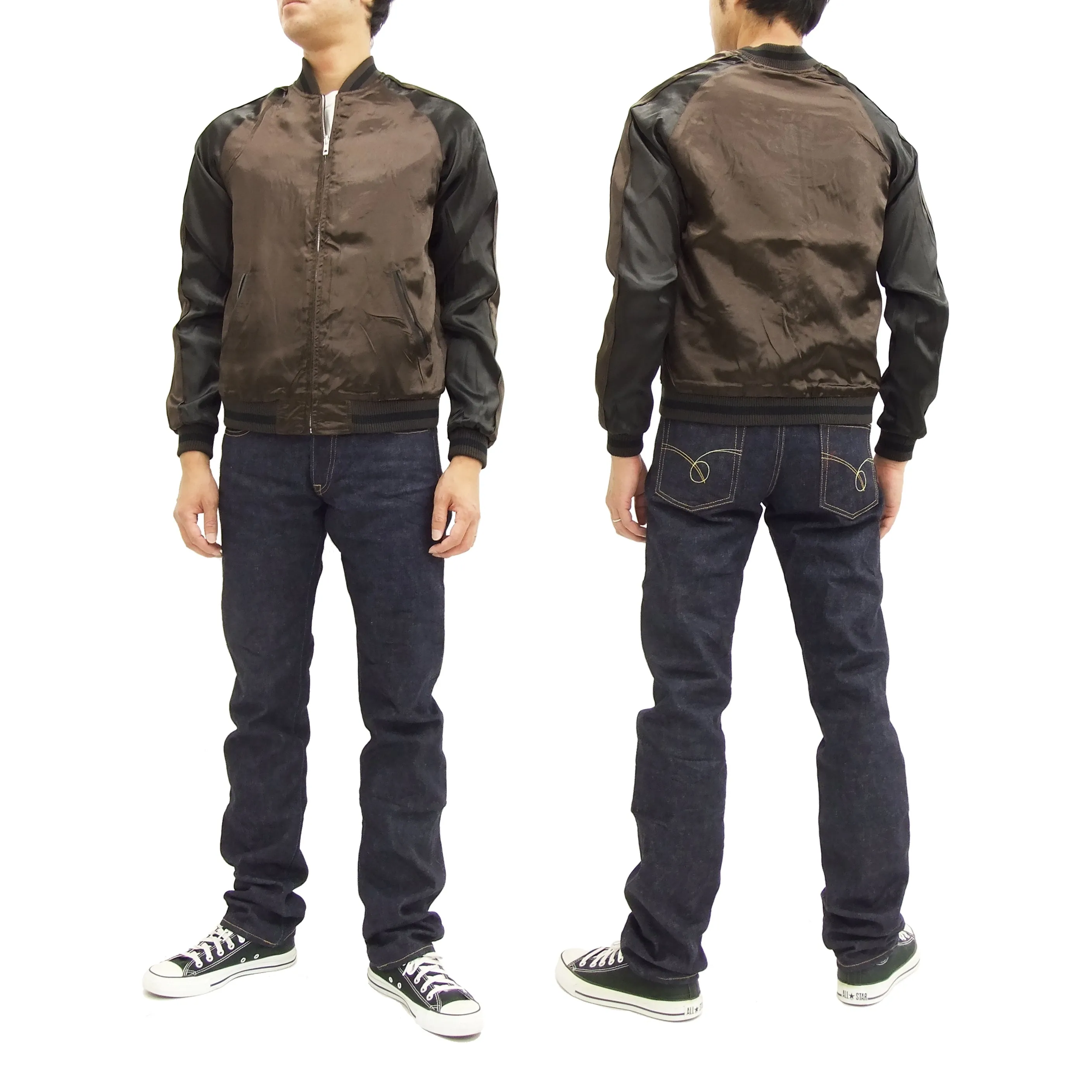 Japanesque Japanese Souvenir Jacket 3RSJ-015 goldfish Men's Sukajan Charcoal-Gray/Black