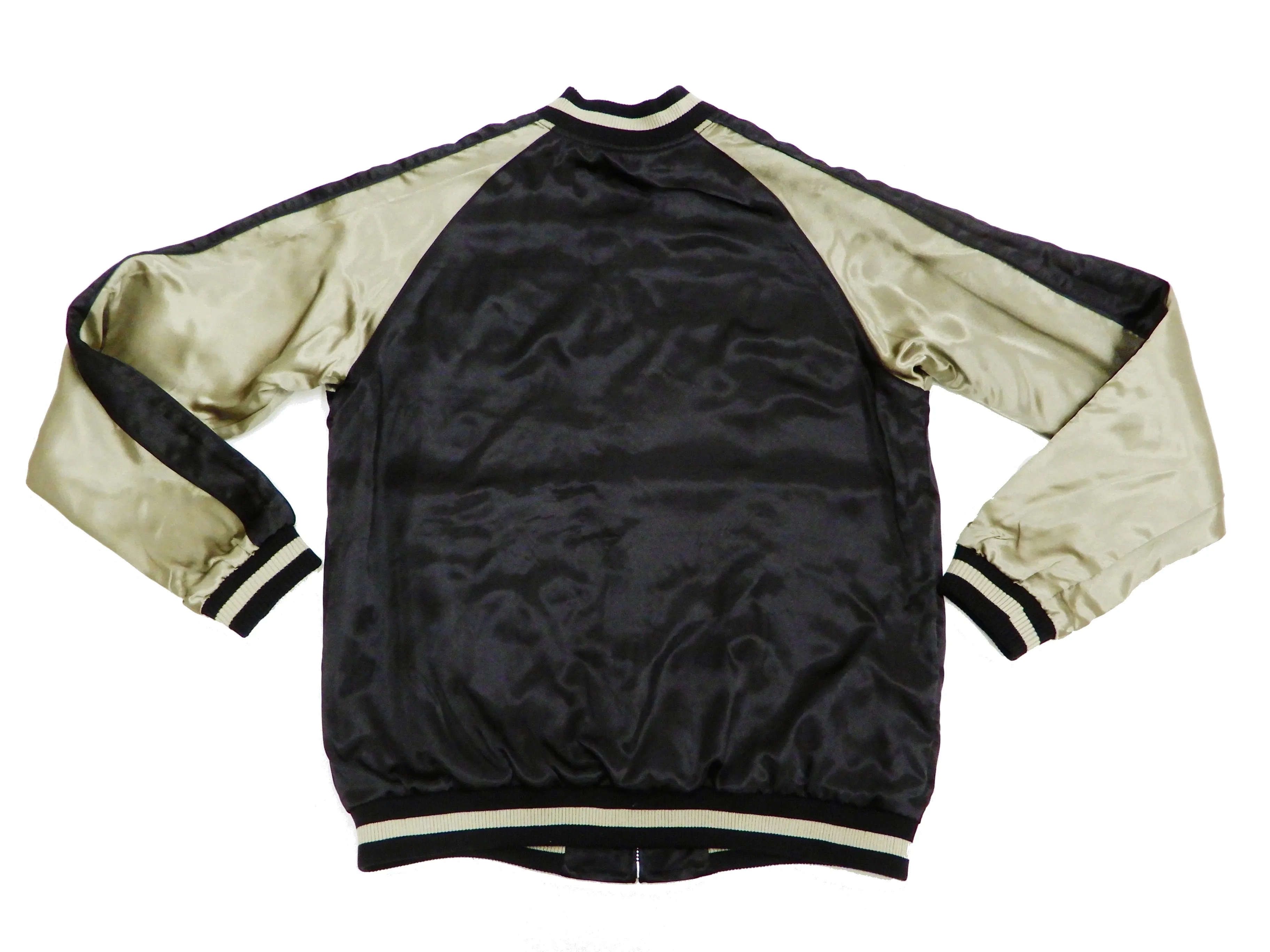 Japanesque Men's Japanese Souvenir Jacket Whale Breach Sukajan 3RSJ-041 Black/Beige