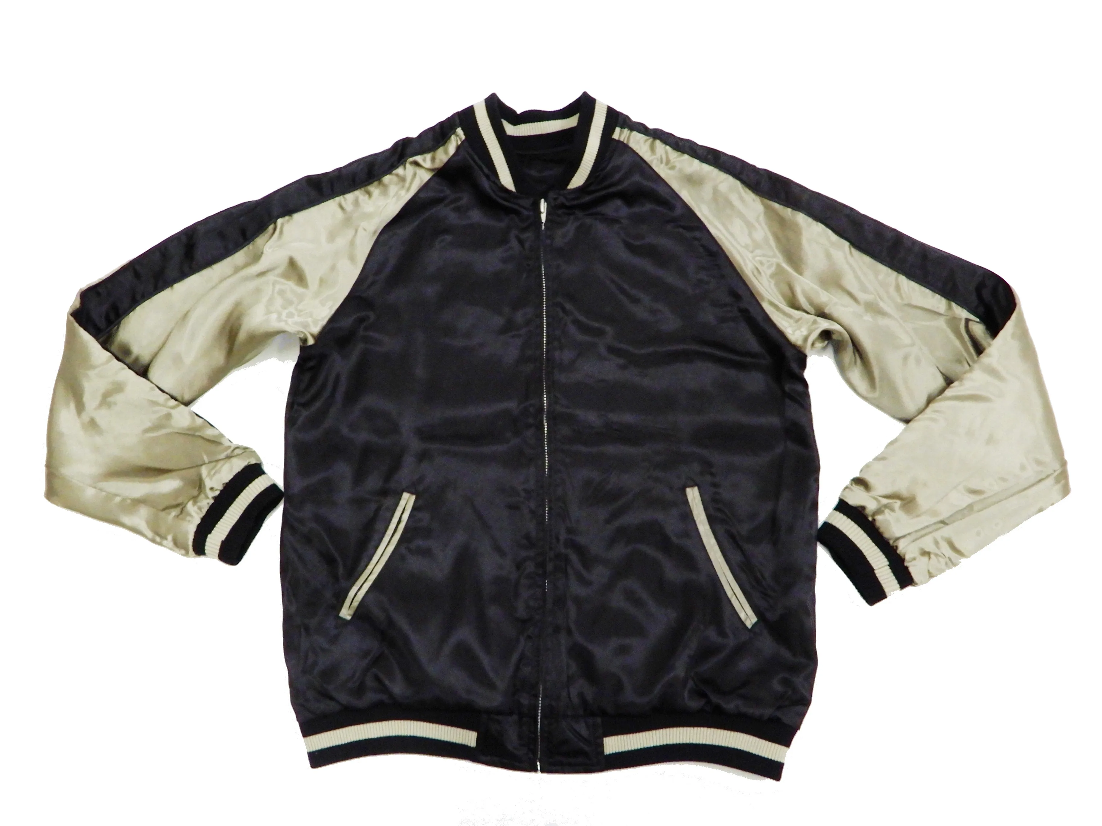 Japanesque Men's Japanese Souvenir Jacket Whale Breach Sukajan 3RSJ-041 Black/Beige