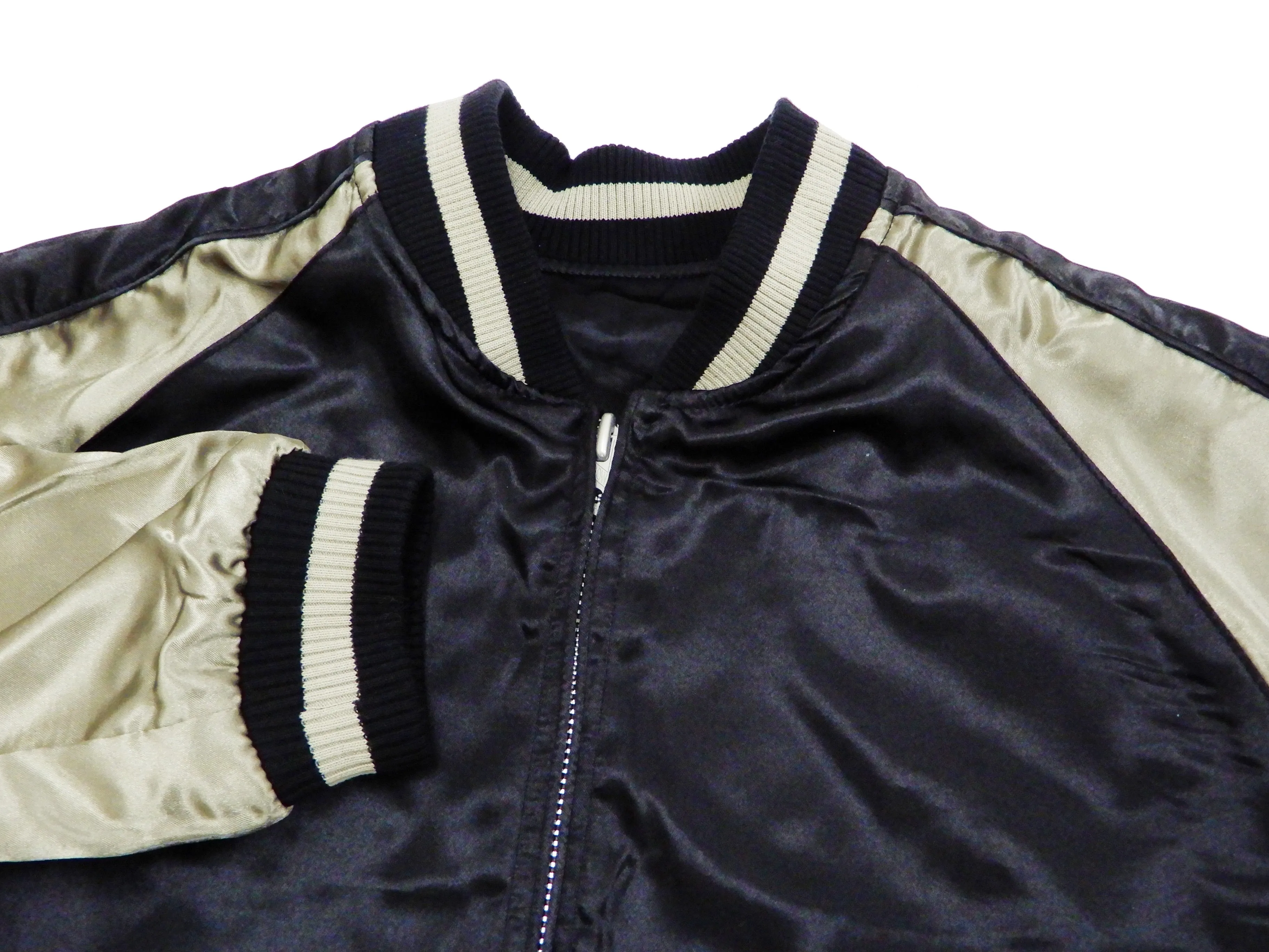 Japanesque Men's Japanese Souvenir Jacket Whale Breach Sukajan 3RSJ-041 Black/Beige
