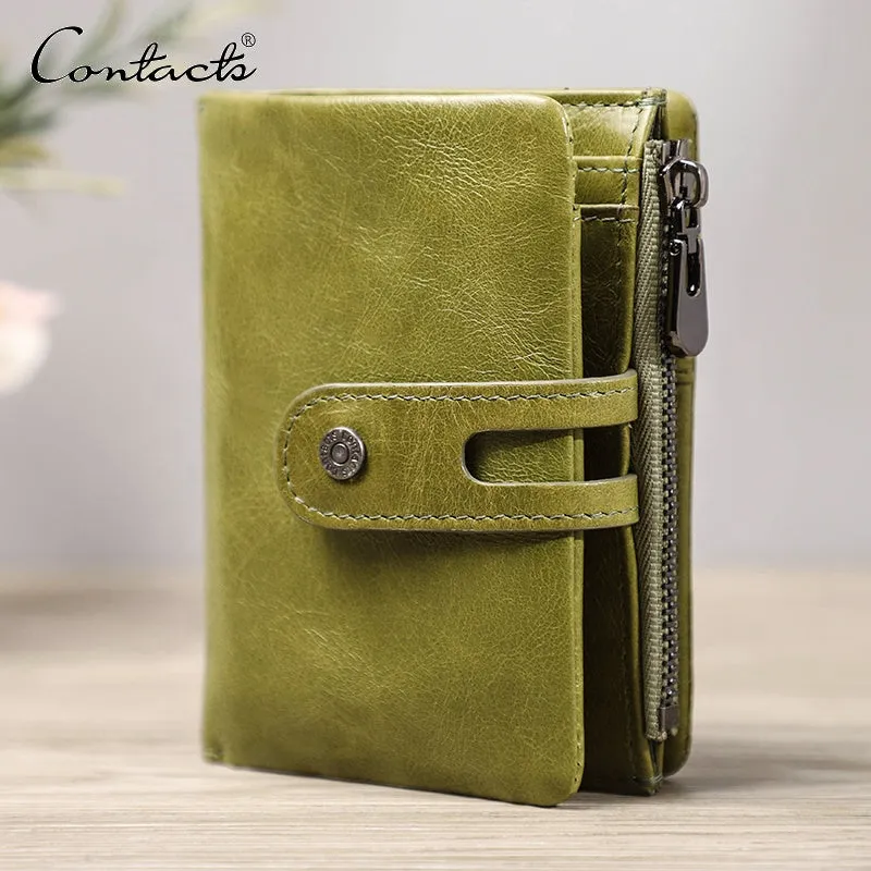 LADIES' Oil Leather Trifold Coin Purse-Wallet-with AIRTAG pocket-holds 6 Cards (air-tag not included)