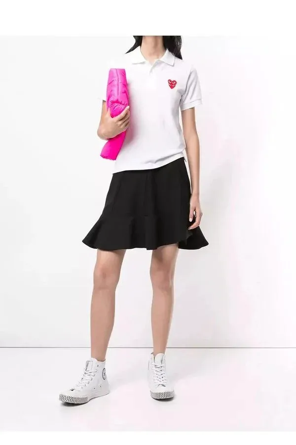 Ladies Polo Tshirt with Double Red Hearts