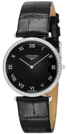 Longines La Grande Classique Black Leather Black Dial Diamonds Women's Watch L4.741.0.51.2