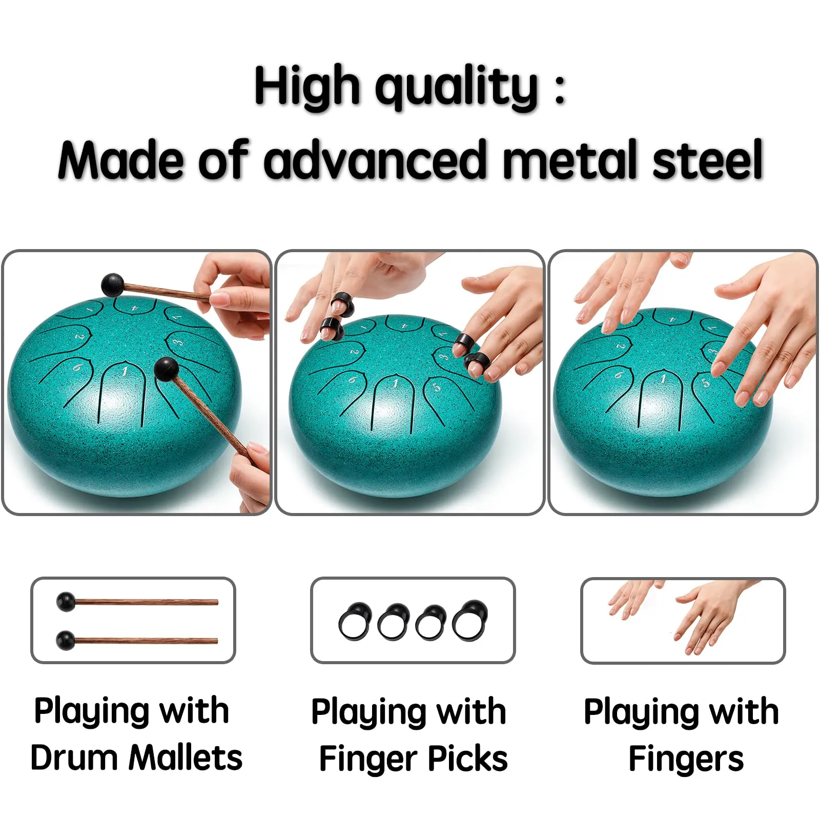 Lronbird Steel Tongue Drum 6 Inch 8 Notes Hand Drums with Bag Sticks Music Book, Sound Healing Instruments for Musical Education Entertainment Meditation Yoga Zen Gifts (Malachite)
