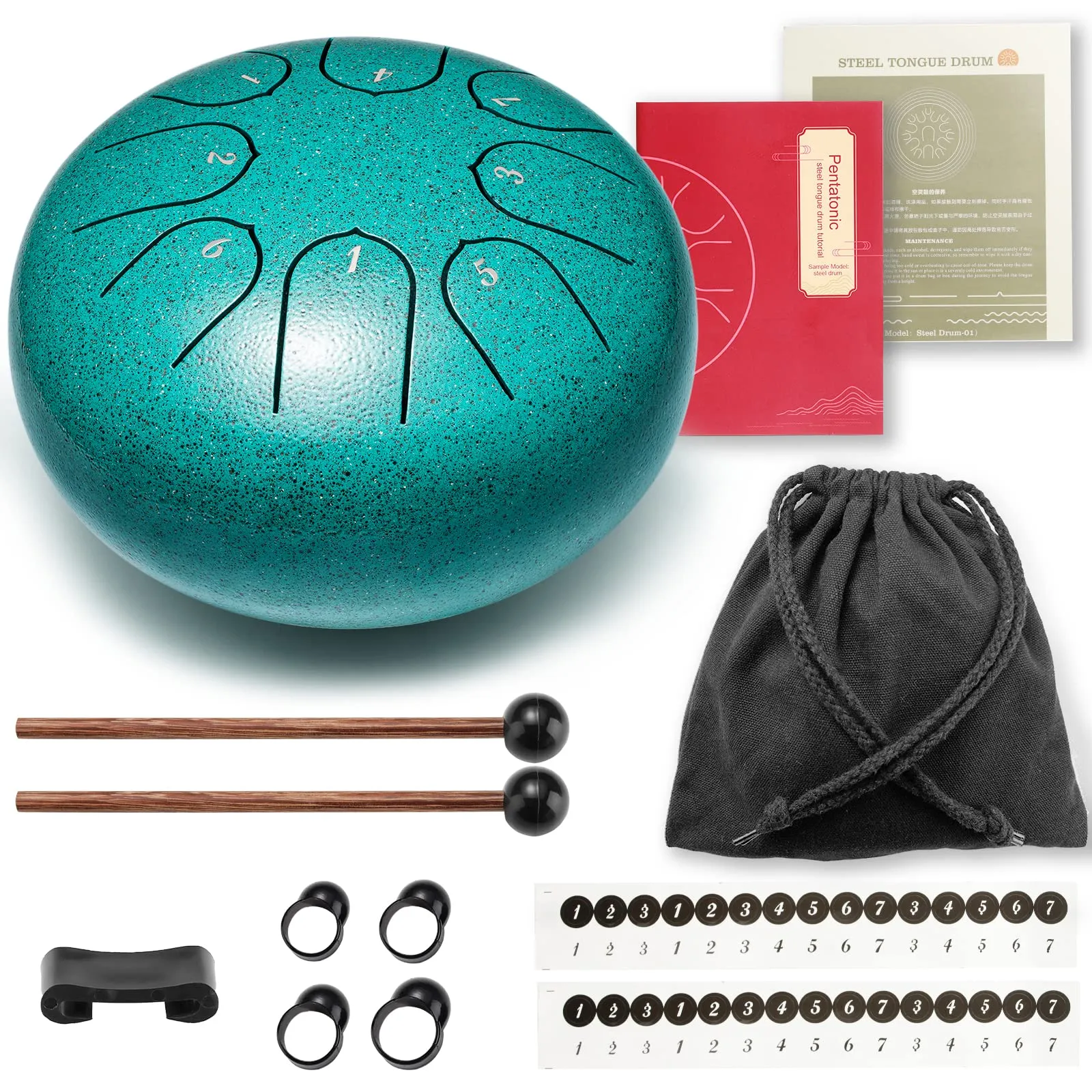 Lronbird Steel Tongue Drum 6 Inch 8 Notes Hand Drums with Bag Sticks Music Book, Sound Healing Instruments for Musical Education Entertainment Meditation Yoga Zen Gifts (Malachite)