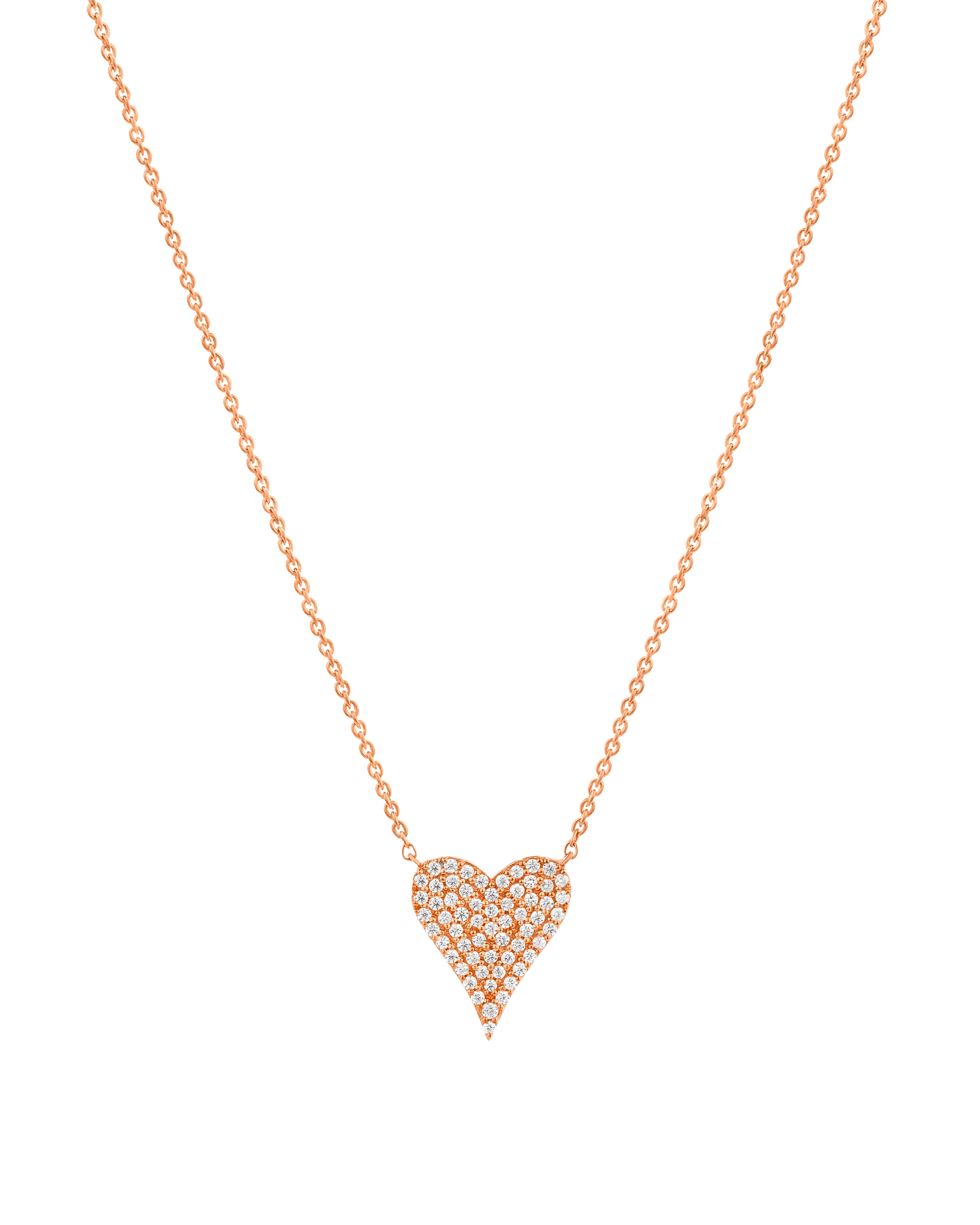 Medium Diamond Paved Heart Necklace - 14K Rose Gold