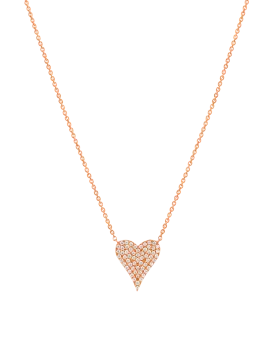 Medium Diamond Paved Heart Necklace - 14K Rose Gold