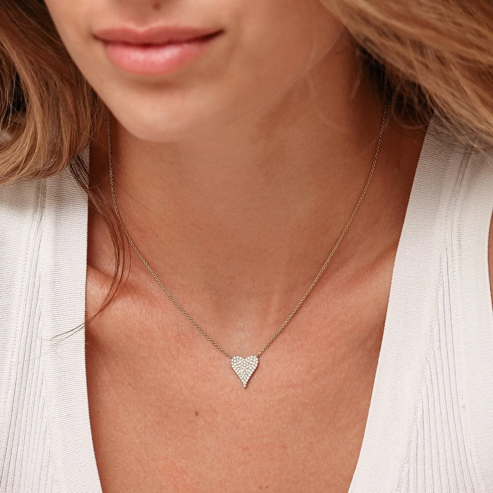 Medium Diamond Paved Heart Necklace - 14K Rose Gold