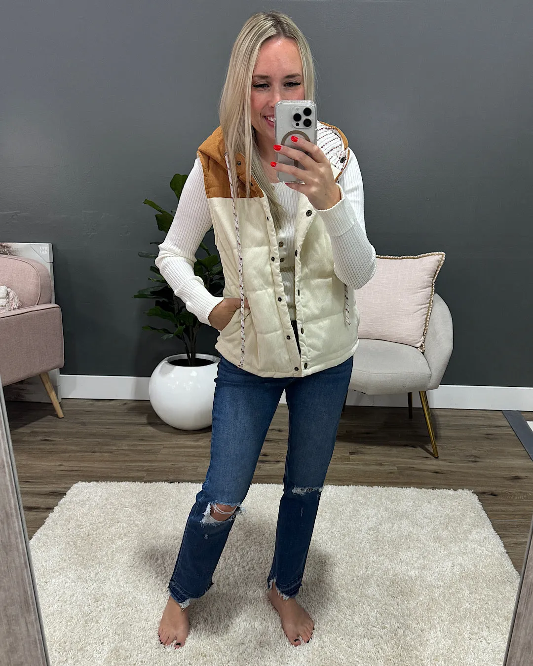 NEW! Joey Color Block Puffer Vest - Cream & Copper