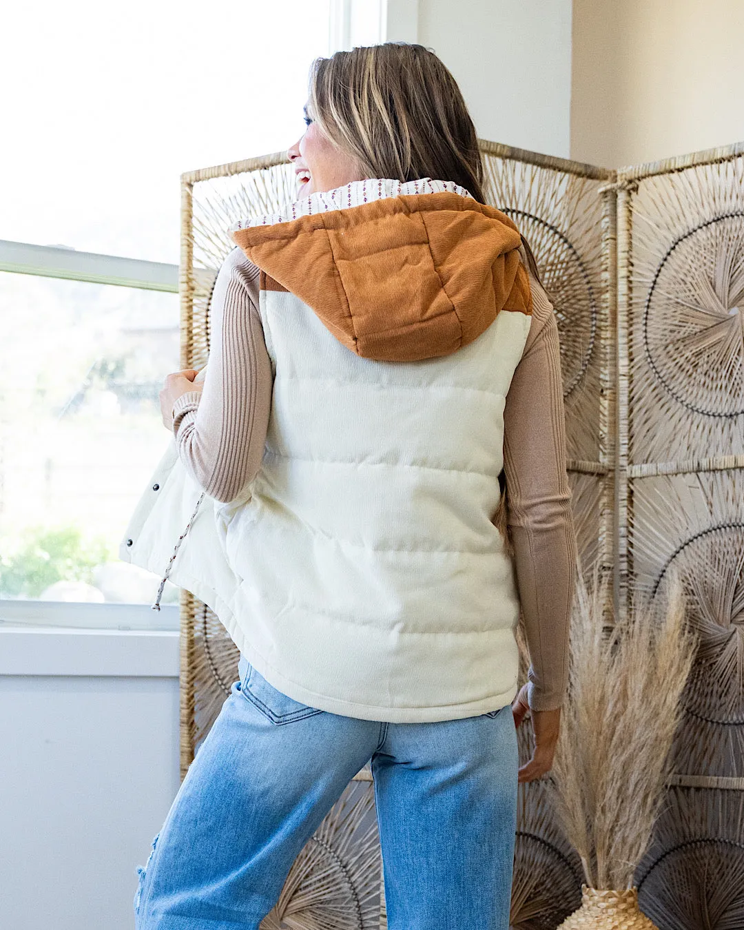 NEW! Joey Color Block Puffer Vest - Cream & Copper