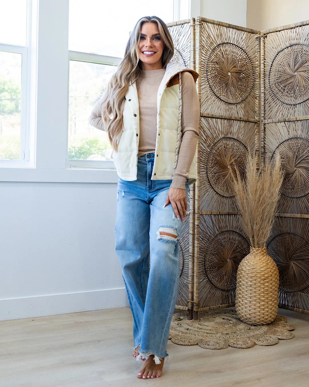 NEW! Joey Color Block Puffer Vest - Cream & Copper